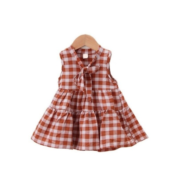 Vestido xadrez para meninas N366 castanho 3