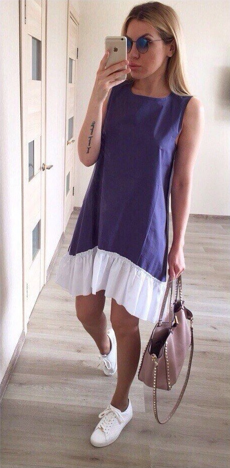 Vestidos de praia sem mangas J1141 azul M