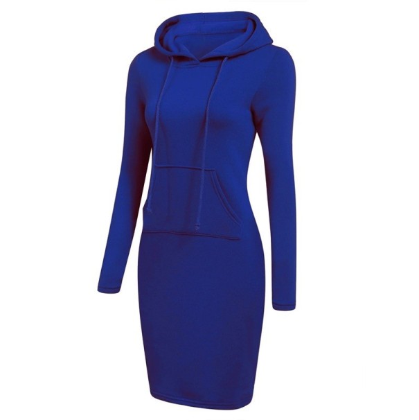 Vestidos de sudadera con capucha y bolsillo canguro Corte deportivo holgado Manga larga Material suave Para casa y fuera Otoño primavera Outfit streetwear azul XS