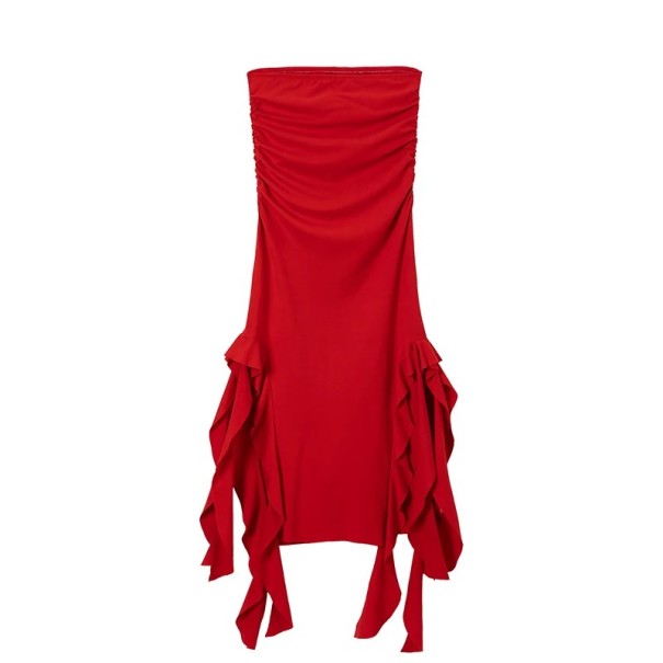 Vestidos longos de noite sem alças com bainha assimétrica e fendas altas Vestidos de festa elegantes e justos vermelho XXL