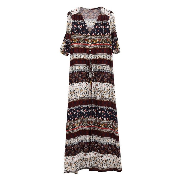 Vestidos longos femininos com padrão castanho M