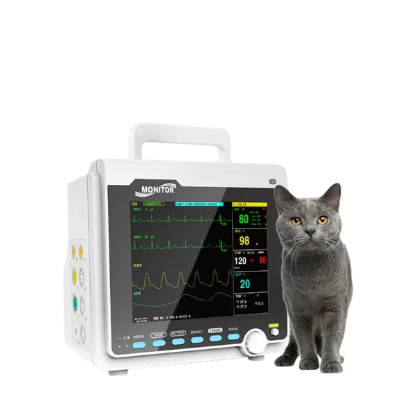 Veterinární monitor pro psy a kočky Snímání EKG SpO2 tlaku dechu i teploty Manžeta na obvod 6 až 11 cm Klipsové elektrody Bílý Na klinice 1
