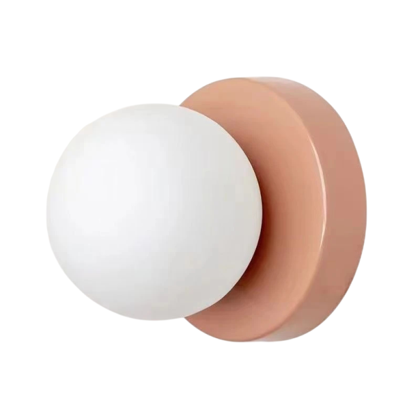 Větší nástěnná LED lampa s kulovým stínidlem, 10 x 12 cm, závit E9, teplé bílé světlo 2700-3500K, plast a kov, do ložnice a obývacího pokoje růžová