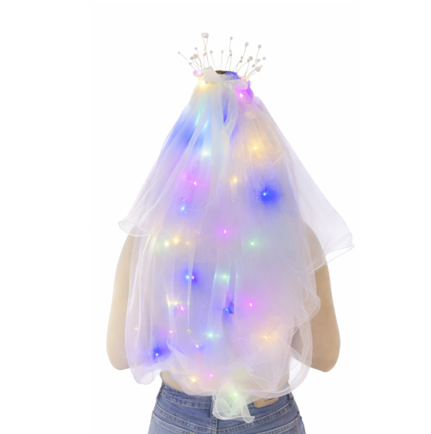 Véu de noiva com iluminação LED Coroa com pérolas Acessório capilar luminoso para despedida de solteira casamento celebração 1