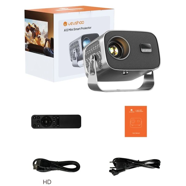 VEVSHAO A12 Mini Proiettore LED Android 13 WiFi 6 Proiettore Portatile 1080P 4K Supporto Home Cinema Proiettore da Gioco con Altoparlante 1