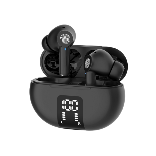 Vezeték nélküli fejhallgató töltőtokkal a fordításhoz 144 nyelvű Intelligens hangfordító LED-kijelzővel, akkumulátorjelzővel Bluetooth fejhallgató érintésvezérléssel fekete