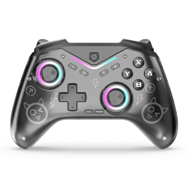 Vezeték nélküli játékvezérlő RGB háttérvilágítással és rezgésekkel, programozható gombokkal és 600 mAh akkumulátorral fekete Switch 2 PC iOS 1