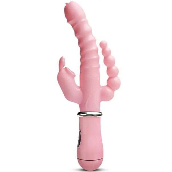 Vibrador coelho 3 em 1 de silicone 22,5 cm com 12 modos de vibração, à prova de água, com pilhas, embalagem discreta 1