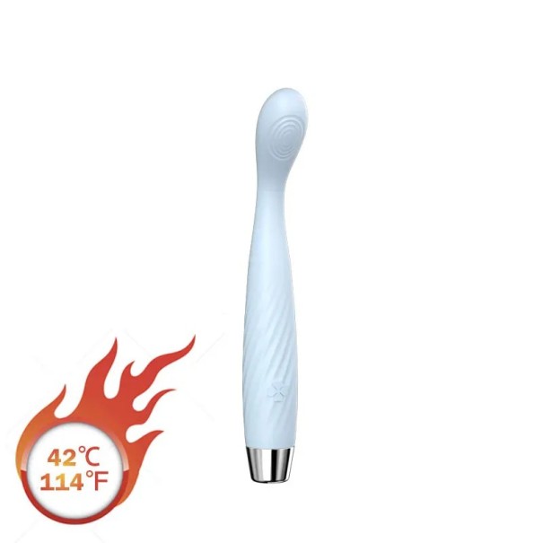 Vibrador compacto com cabeça curva, 7 modos de vibração, aquecimento até 42 °C, carregamento USB, flexível, Embalagem discreta azul