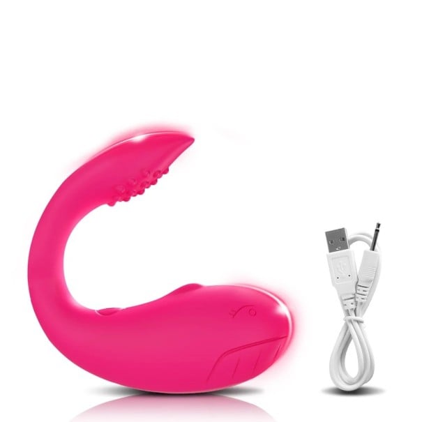 Vibrador em forma de baleia para dupla estimulação com aplicação móvel como controlo remoto, embalagem discreta rosa