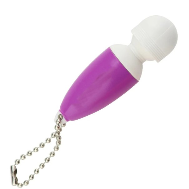 Vibrador extra mini de 6,5 cm en forma de llavero Varita Mágica dimensiones compactas uso discreto regalo divertido fácil de usar embalaje discreto morado
