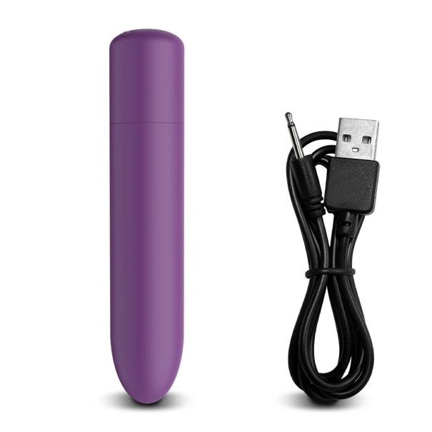 Vibrador mini de silicone 10x2 cm em forma de cartucho com 10 modos de vibração e carregamento via USB embalagem discreta roxo
