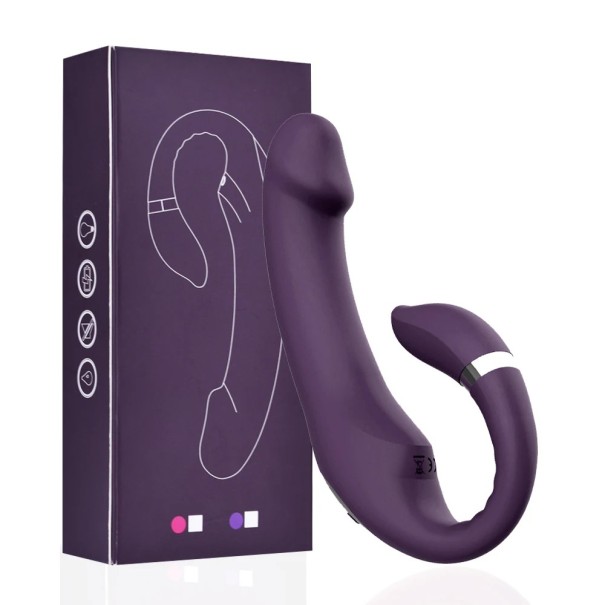 Vibrador rosa em forma de U com aquecimento, 10 modos de vibração, dupla estimulação, carregamento magnético USB, à prova de água, Embalagem discreta roxo