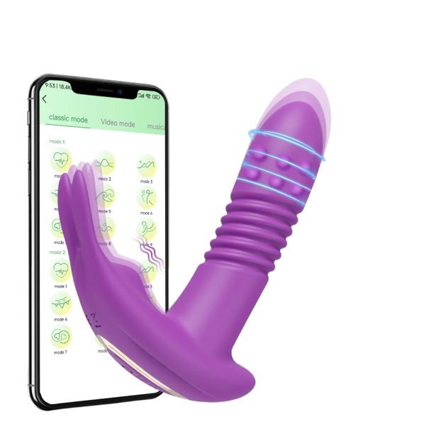 Vibrator cu triplă stimulare Bluetooth Vibrator rotativ rezistent la apă cu 9 moduri de vibrație Vibrator cu telecomandă pentru telefon violet