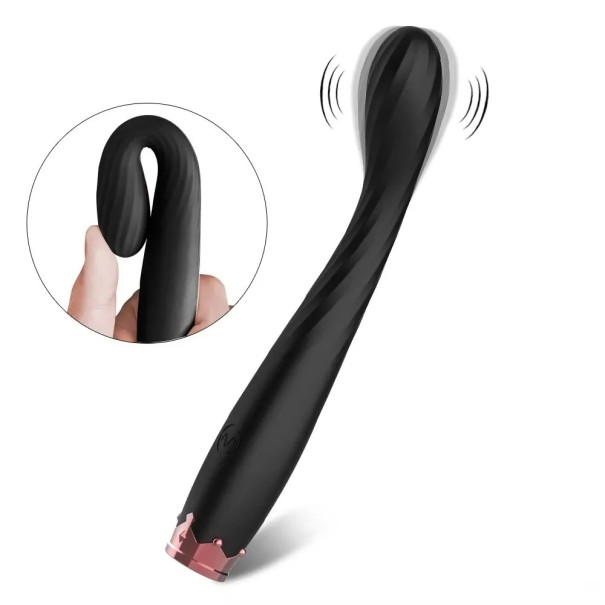 Vibrator din silicon 17,5x2 cm cu cap realist și corp flexibil cu 10 moduri de vibrație și încărcare USB, ambalaj discret negru
