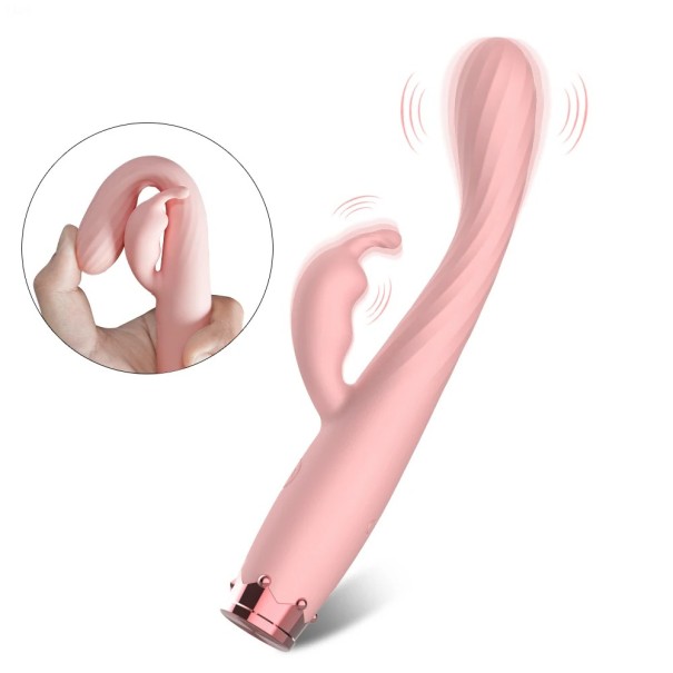 Vibrator silicon 17,8x2 cm cu stimulare dublă și 10 moduri de vibrație cu încărcare USB, ambalaj rezistent la apă, discret roz