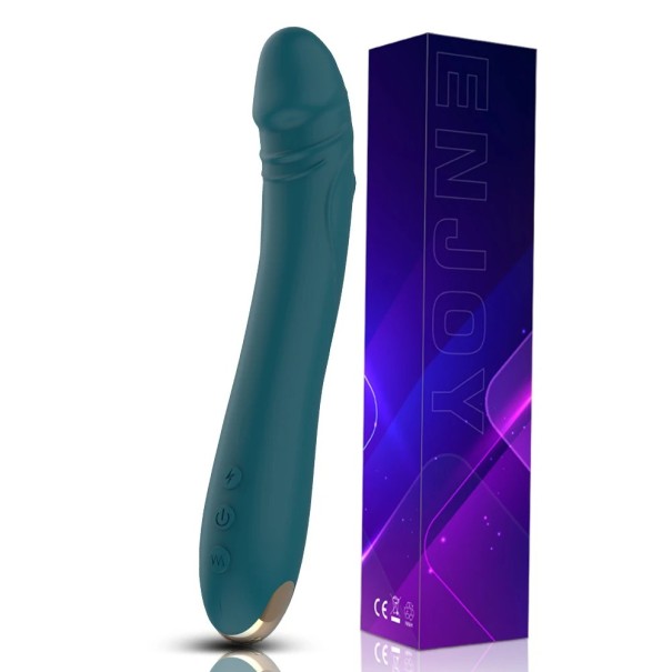 Vibratore in silicone con testa realistica di un vero pene, forma adattabile, 10 modalità di vibrazione, ricarica USB e confezione discreta verde