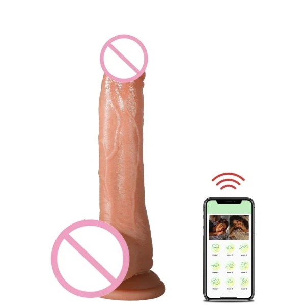 Vibratore realistico 22 x 4,5 cm con applicazione mobile e superficie in silicone, confezione discreta per massimo comfort e privacy 1