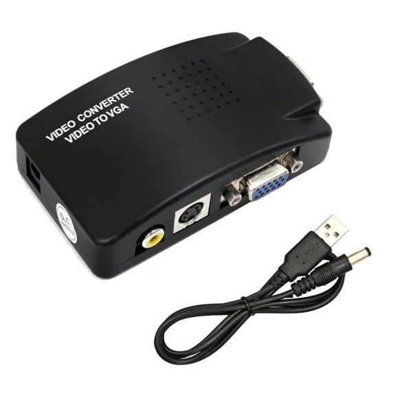 Videoadapter AV und S-Video auf VGA zur Verbindung einer Videoquelle mit einem Monitor oder Projektor Eingangs- und Ausgangs-VGA Auflösung 1