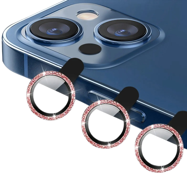 Vidro protetor para a câmara traseira do iPhone 15 Pro Max, moldura com pedras rosa