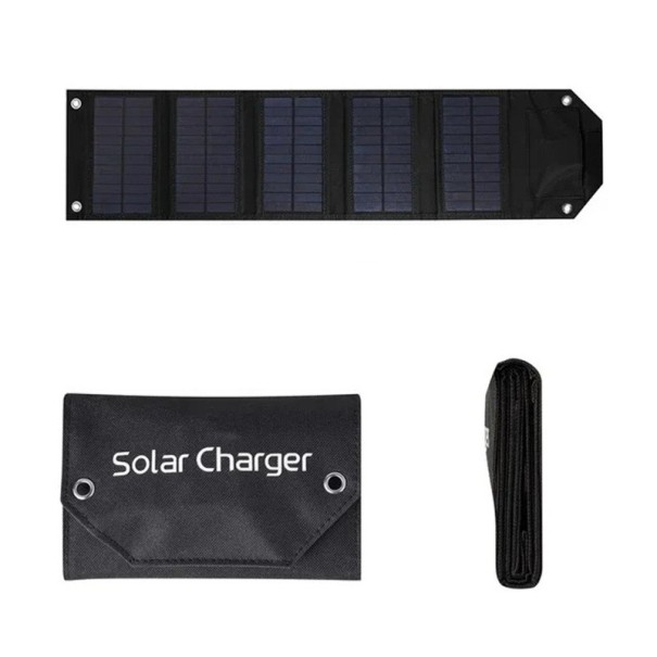 Vikbar solpanel 80W USB 5V 735x180 mm Bärbar solenergibank med laddningskabel för utomhuscamping och vandring svart