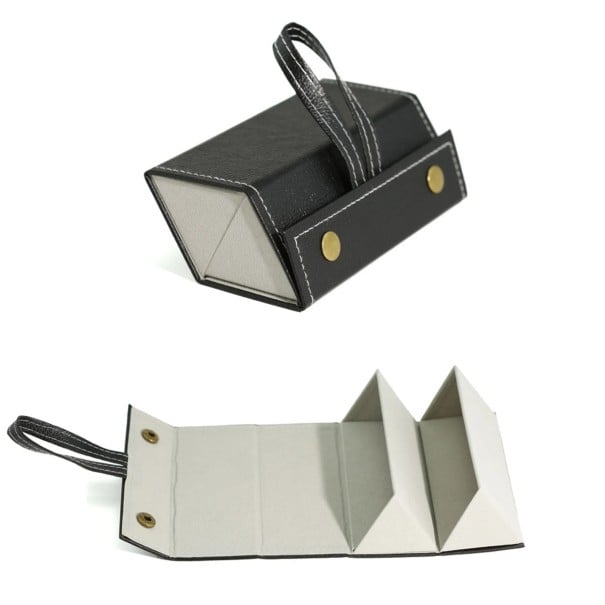 Vikbart läderfodral för 2 glasögon 16,1 x 6,2 cm hårt glasögonfodral förvaring resefodral glasögonorganisatör svart