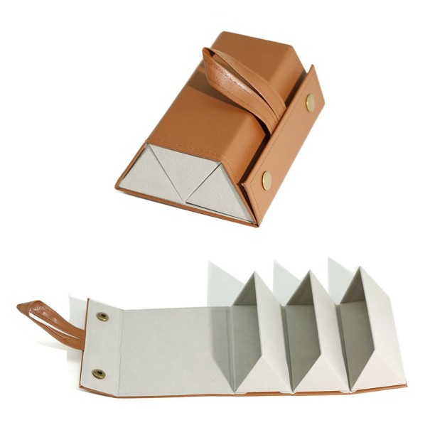 Vikbart läderfodral för 3 glasögon 16 x 12,5 x 6 cm Resefodral i hårt läderimitation med glasögonorganisatör och upphängningsrem brun