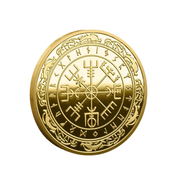 Viking Collectible Coin Nordic Gold-Plated Commemorative Coin with Runes gold