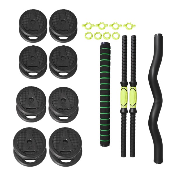 Vikter 30 kg set med hantlar och stor skivstång med rak och böjd stång, vikter 1,5 kg, 2 kg och 2,5 kg svartgrön för hemmaträning 1