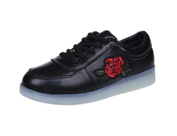 Világító lány cipő rózsákkal fekete 28