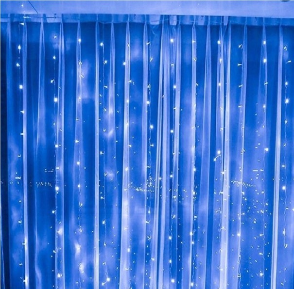 Világos LED függöny 3 x 1 m 100 LED kék