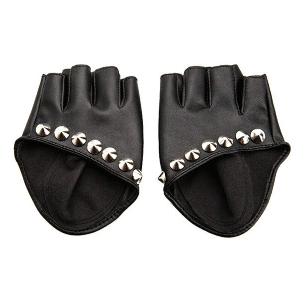 Vingerloze dameshandschoenen met studs lichtblauw