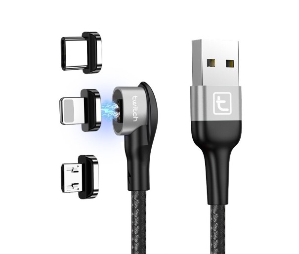 Vinklad magnetisk USB-kabel K474 svart 1 m