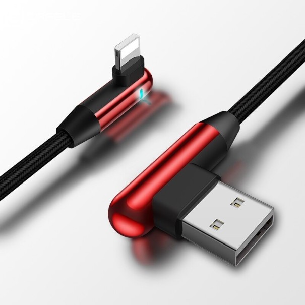 Vinklet kabel til Apple Lightning / USB 1,2 m rød