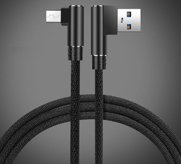 Vinklet kabel til USB til Micro USB sort 2 m