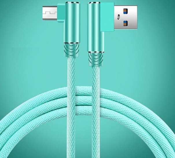 Vinklet kabel til USB til Micro USB turkis 1 m
