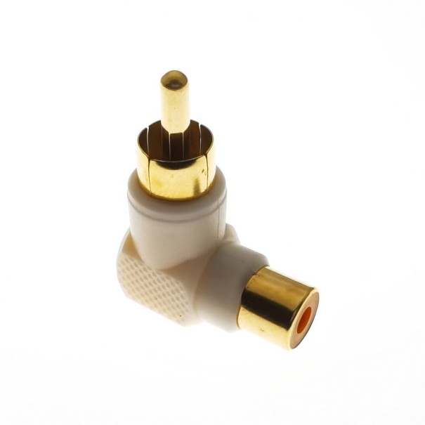 Vinklet RCA M/F-adapter hvid