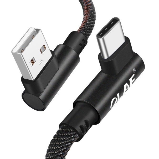 Vinklet USB til USB-C datakabel K295 sort 2 m