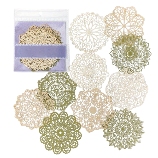 Vintage krajkový papír 10 ks dekorativní vyřezávaný papír kulatý vzor pro scrapbooking diář DIY tvoření dekorace 1