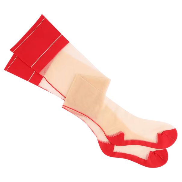 Vintage kubánské punčochy po stehna s lesklým švem univerzální velikost elastan nylon ultra tenké průhledné pro outfit červená