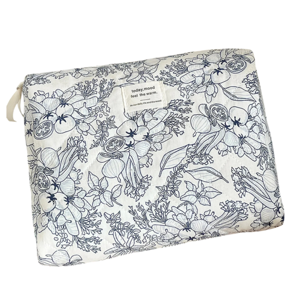 Vintage květinová kosmetická taška 25 x 24 x 8 cm Dámský bavlněný make-up organizér se zipem Přenosná prošívaná cestovní kabelka na toaletní potřeby 1