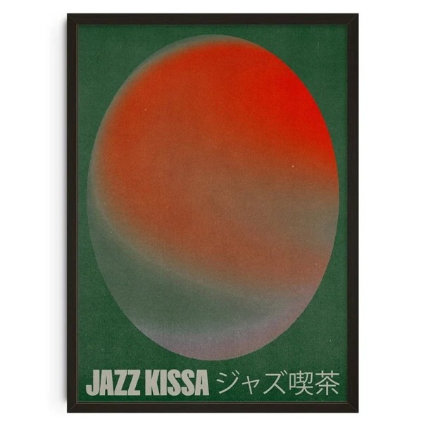 Vintage Poster 50x70 cm Abstract Jazz Illustration JAZZ KISSA Modern Art Print on Canvas with Japanese Motif Unframed 1