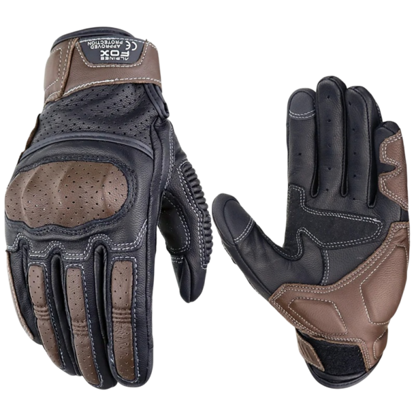 Vintage zwartbruine motorhandschoenen van echt leer, zomer geperforeerde, ademende motorhandschoenen, motocross klassieke rijhandschoenen