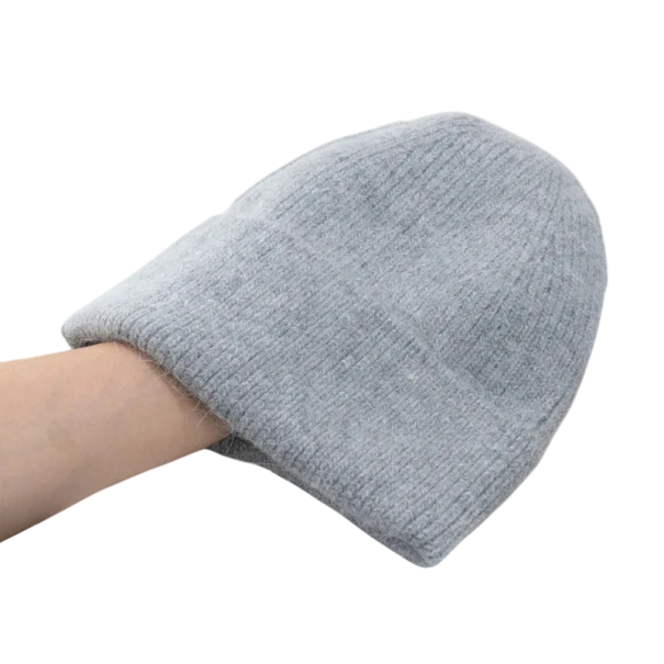 Vinter plyss termo strikket hue med kanin pels Candy Color koreansk stil Unisex mode varm hue til kvinder og mænd til efterår og vinter grå