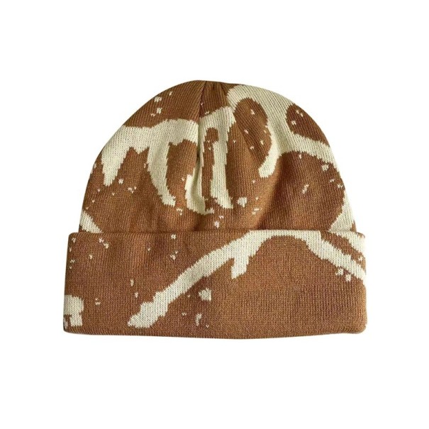 Vinter strikket hue med bogstavtryk Akryl varm hue 56–58 cm Mode hip hop unisex hue Løs sportshue til mænd og kvinder brun