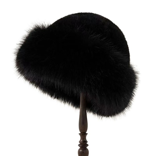 Vinter varm plysch pälsmössa 22,5 × 34 cm Fuzzy Beanie mössa i polyester Stilig tjock mössa för kallt väder svart
