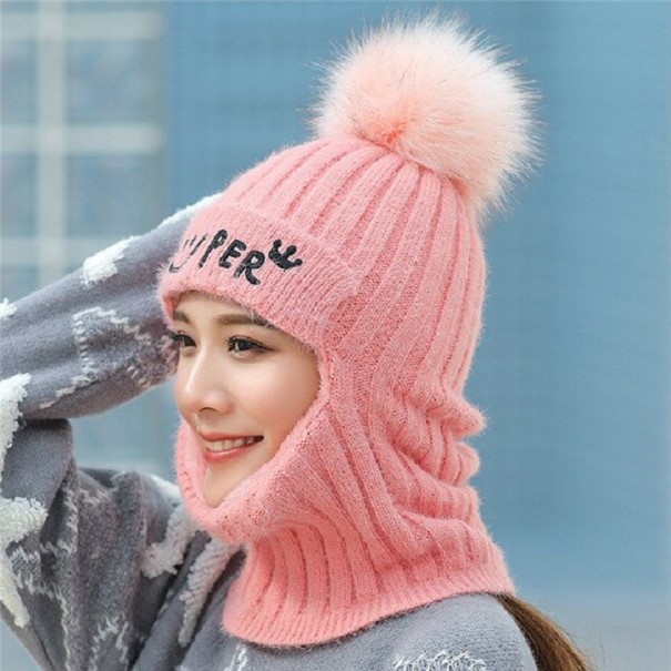 Vinterbalaclava för kvinnor med pompom rosa