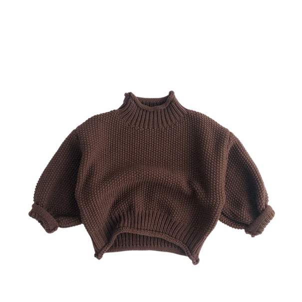 Vinterbarns stickad polotröja i vintage koreansk stil Bomull och spandex Enfärgad varm tröja för pojkar och flickor Elegant vintertop brun 12-18 månader