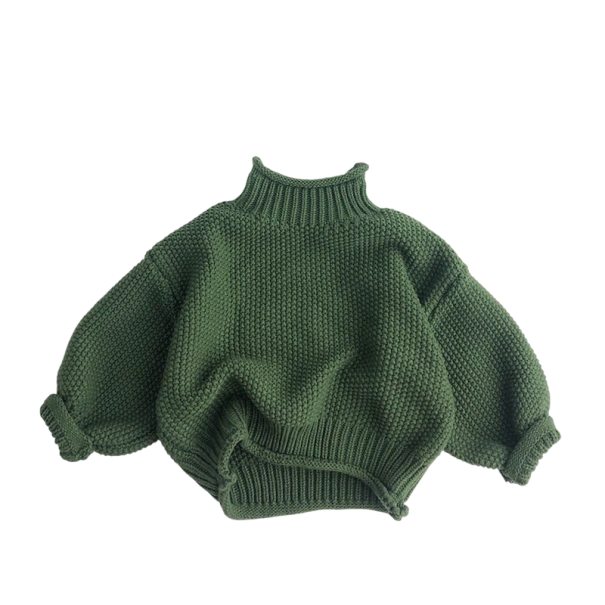 Vinterbarns stickad polotröja i vintage koreansk stil Bomull och spandex Enfärgad varm tröja för pojkar och flickor Elegant vintertop grön 2