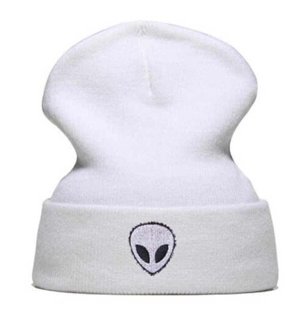 Vinterhue med alienprint hvid